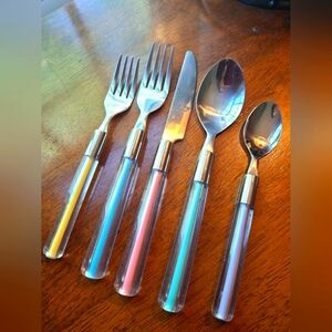 Hampton Silver Stainless Flatware Serv (4) Clear Handle Colord Rods HSV155 20pcs